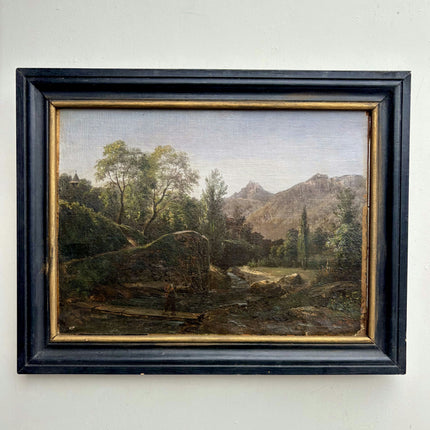 19th Century Antique Landscape Oil Painting "Wooded Valley" Small Art Holland Art Shop