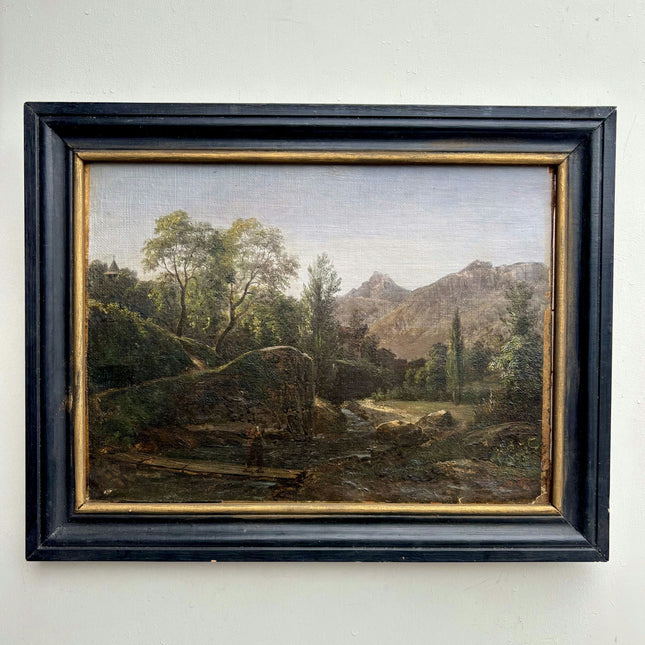19th Century Antique Landscape Oil Painting "Wooded Valley" Small Art Holland Art Shop