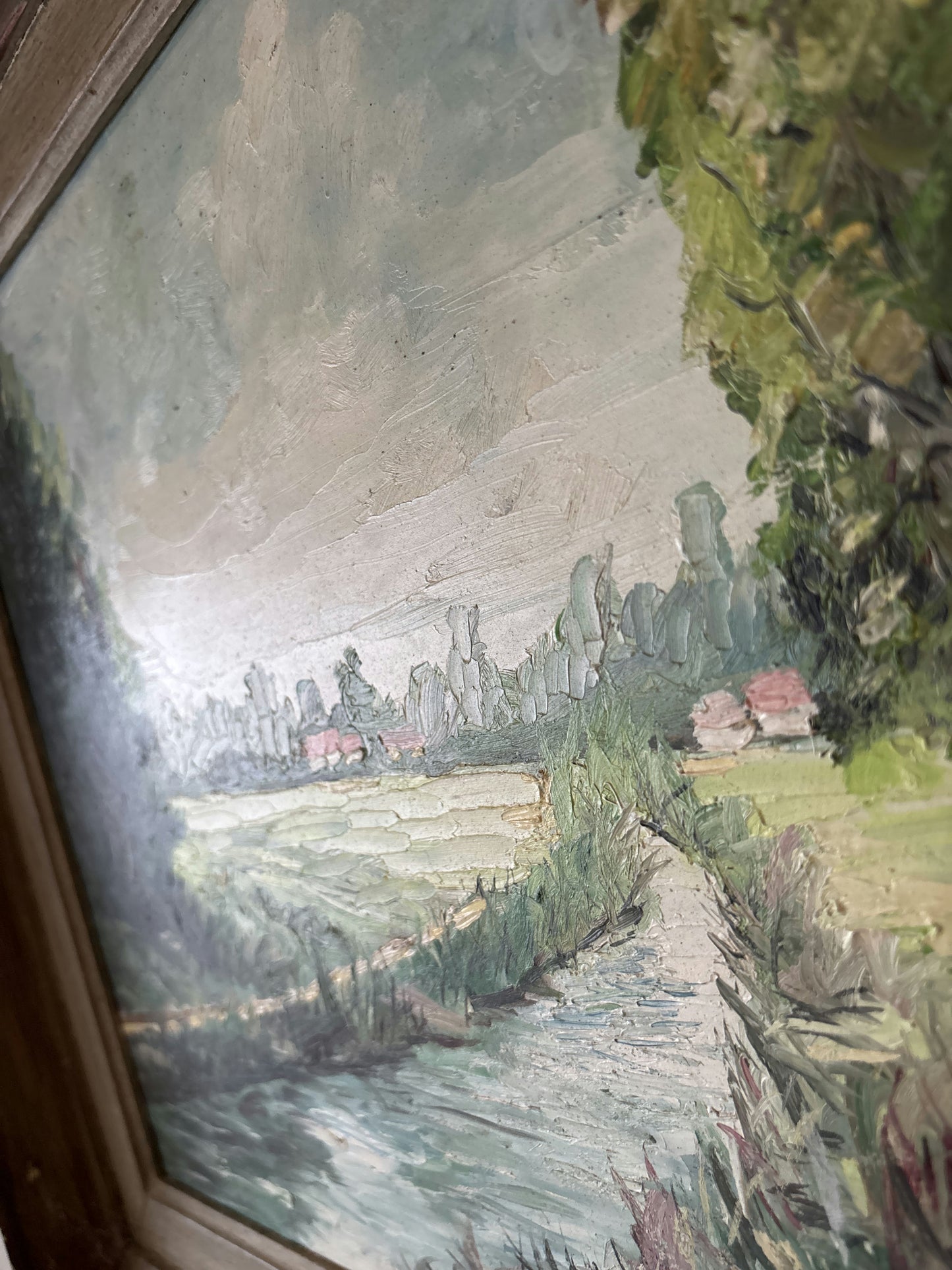 Vintage “Quiet Stream” Original Oil Painting by Carlier Jules Belgian Landscape