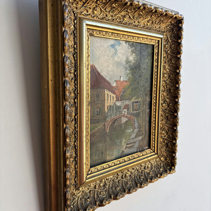 Expressive Cityscape Oil Painting "Gilded Frame" Vintage Small Artwork Holland Art Shop