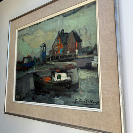 Original Harbor Scene Oil Painting "Harbor House" Traditional Belgique Art Holland Art Shop