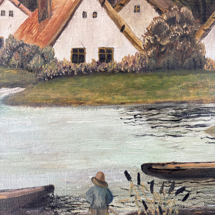 Wonderful Oil Painting Landscape "Fishing Boy" Vintage Large Art Holland Art Shop
