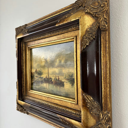 Handcrafted Oil Painting Scenery "River Scene" Fine Small Artwork Holland Art Shop