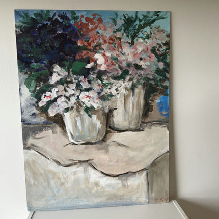 Rustic Flowery Still Life Oil Painting "Flower Pots" Elegant Large Artwork Holland Art Shop