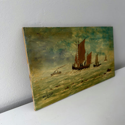 Handcrafted Seascape Oil Painting "Sailing Boat" Detailed Small Artwork Holland Art Shop
