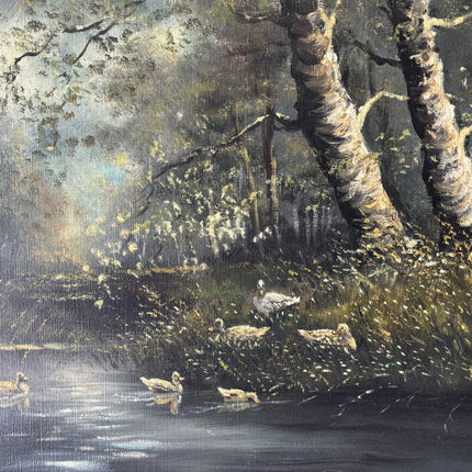 Rustic Landscape Oil Painting "Birch Trunk" Vintage Large Art Holland Art Shop