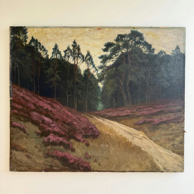 Vintage Landscape Oil Painting "Heather Path" Rustic Large Art Holland Art Shop