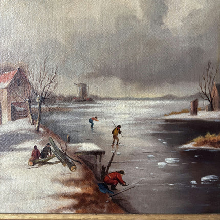 Handcrafted Winter Landscape Oil Painting "Frozen River" Original Large Artwork Holland Art Shop