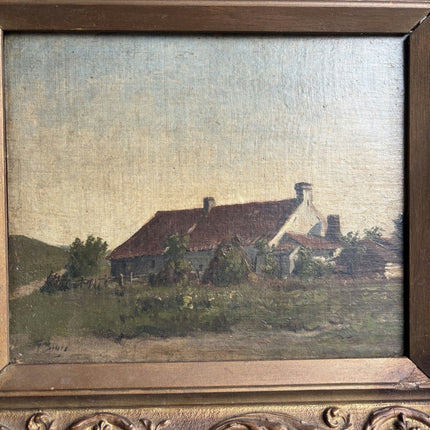 19th Century Antique Farm Oil Painting "Gilded Frame" Art Holland Art Shop