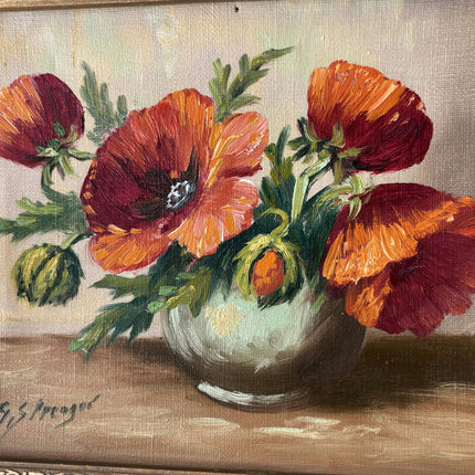 Rustic Floral Still Life Oil Painting "Poppy Bouquet" Elegant Small Art Holland Art Shop