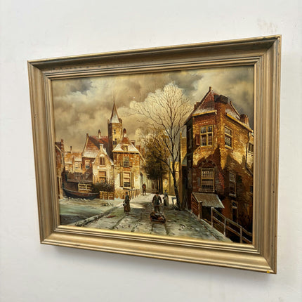 Authentic Cityscape Oil Painting "Snowy Street" Elegant Artwork Holland Art Shop