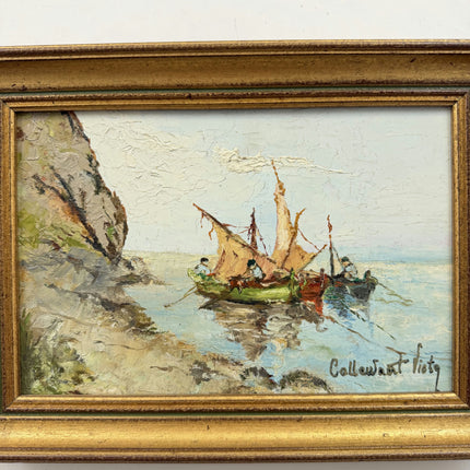 Vintage Seascape Oil Painting "Fishing Boats" Traditional Small Art Holland Art Shop