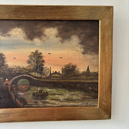 Detailed Harbor Scene Oil Painting "River Boat" Classic Small Artwork Holland Art Shop