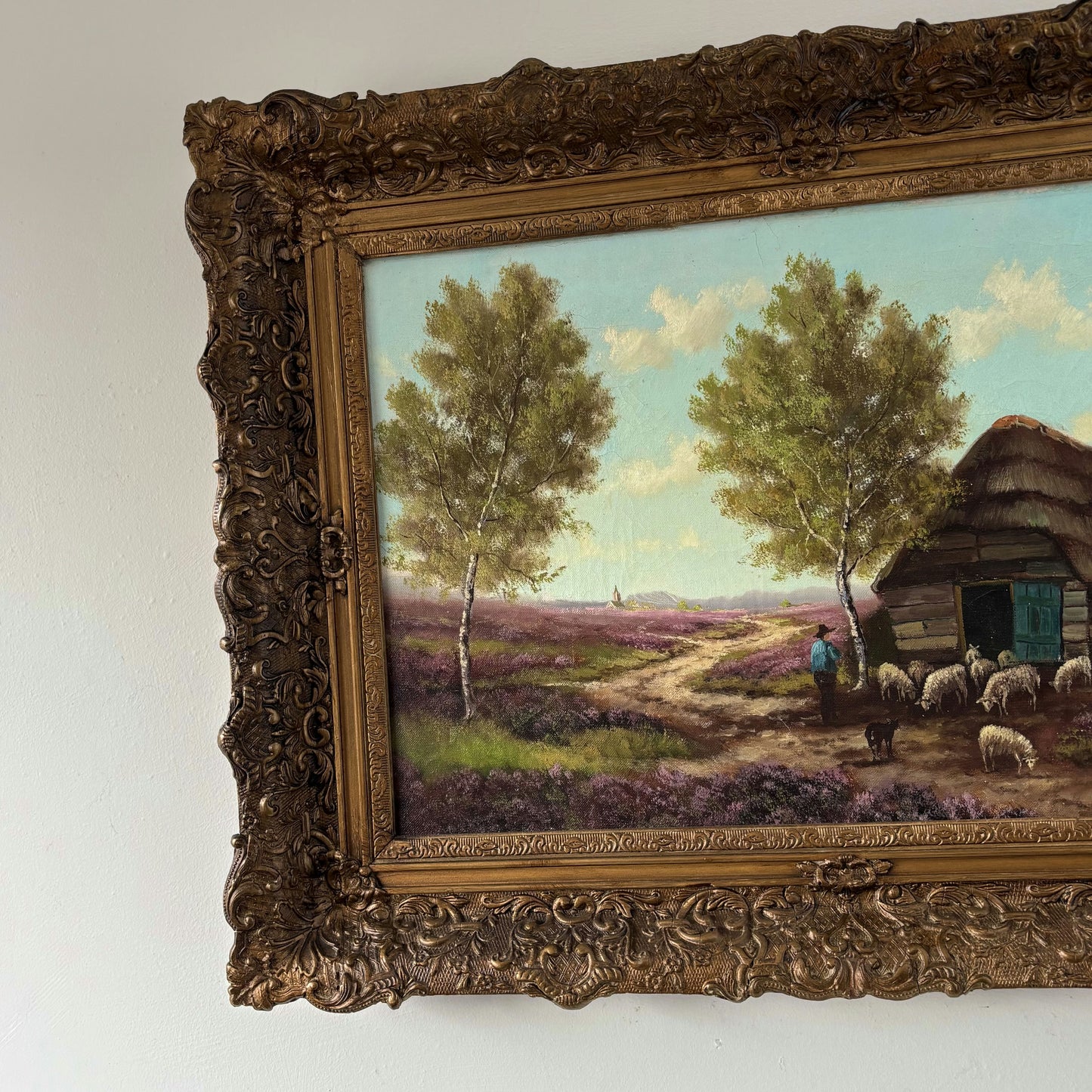 Remarkable Oil Painting Animals "Shepherds Hut" Wonderful Large Art