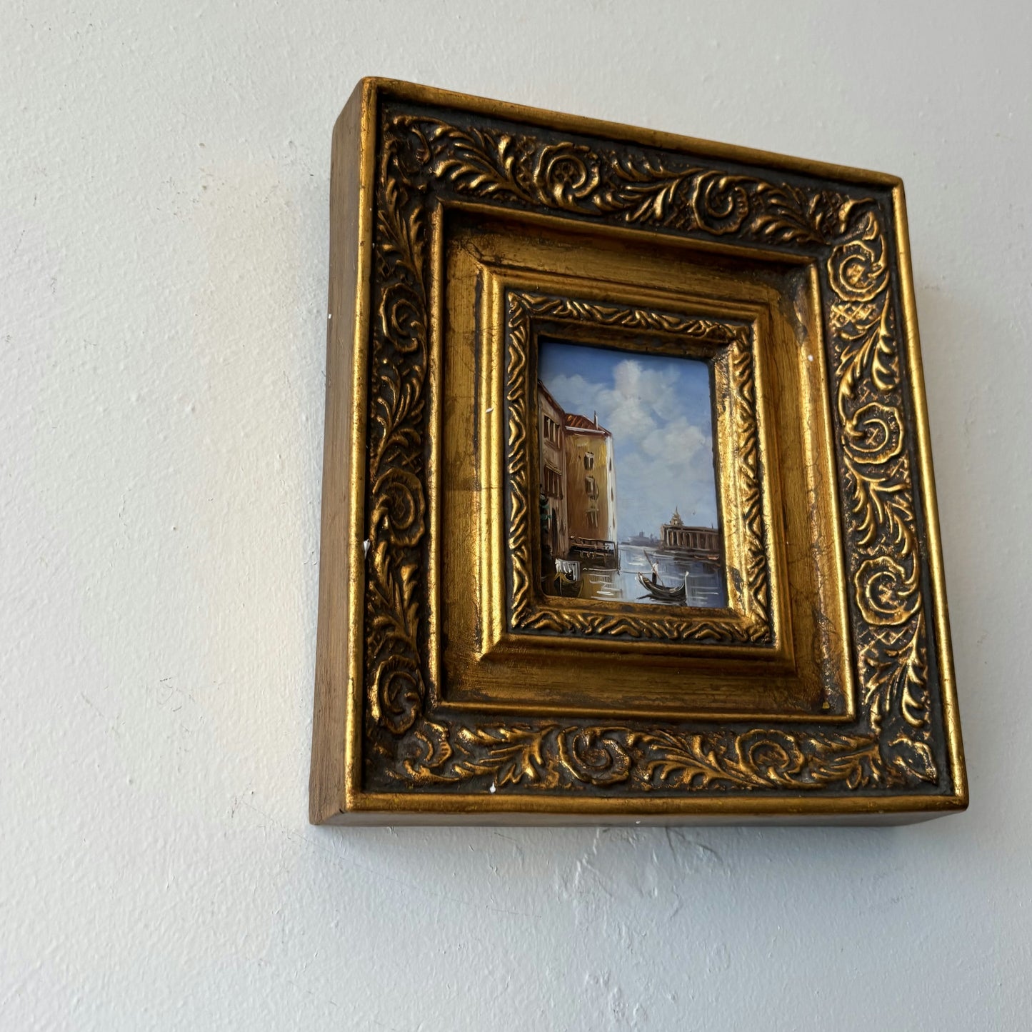 Marvelous Cityscape Oil Painting "Canal Scene" Handcrafted Small Artwork