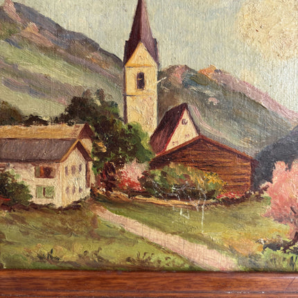 Elegant Landscape Oil Painting "Village Church" Vintage Small Artwork Holland Art Shop
