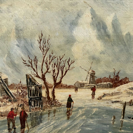 Traditional Winter Landscape Oil Painting "Frozen River" Small Artwork Holland Art Shop