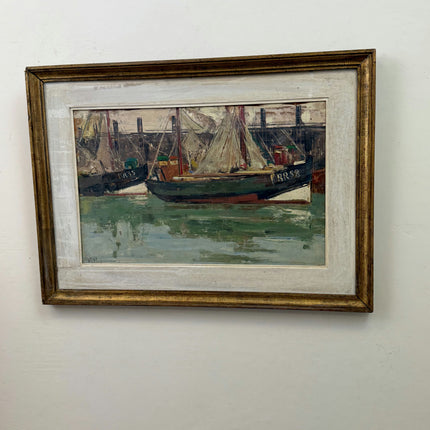 Expressive Seascape Oil Painting "Fishing Boats" Original Artwork Holland Art Shop