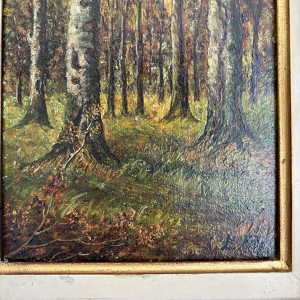 Antique Landscape Oil Painting "Birch Trees" Detailed Small Art Holland Art Shop
