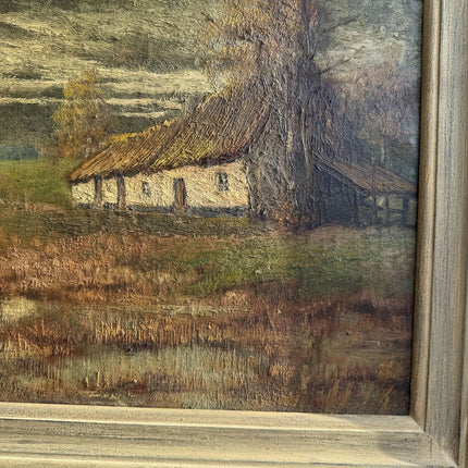 Vintage Farm Oil Painting "Thatched Cottage" Original Art Holland Art Shop