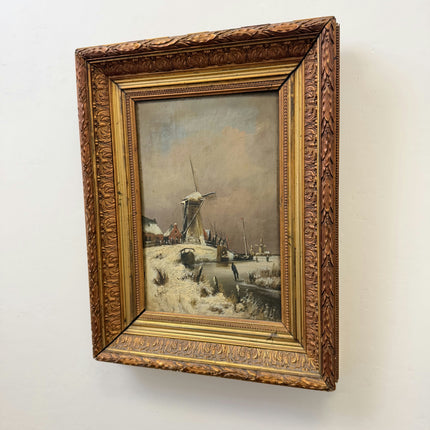 Elegant Winter Landscape Oil Painting "Snowy Windmill" Rustic Art Holland Art Shop