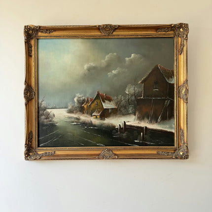 Expressive Winter Landscape Oil Painting "Snowy Cottage" Handcrafted Art Holland Art Shop