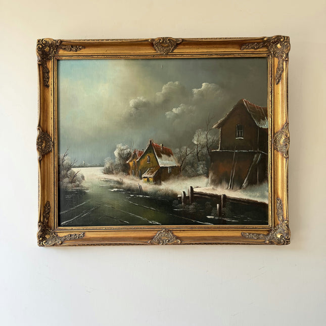 Expressive Winter Landscape Oil Painting "Snowy Cottage" Handcrafted Art Holland Art Shop