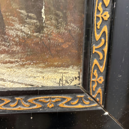 19th Century Antique Winter Landscape Oil Painting "Wooden Frame" Artwork Holland Art Shop