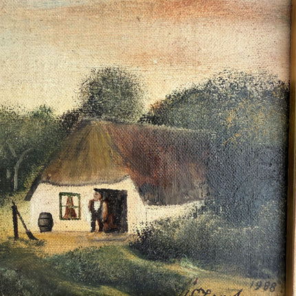 Elegant Landscape Oil Painting "Thatched Cottage" Timeless Small Artwork Holland Art Shop