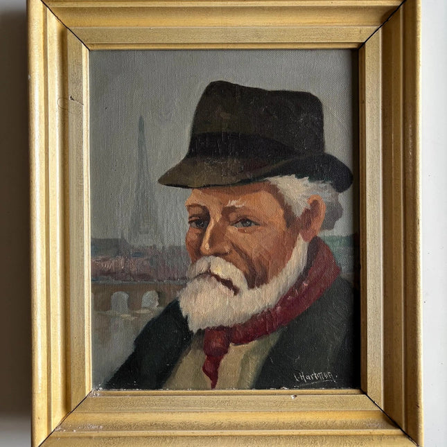 Abstract Portrait Original Vintage Holland Art Beard Man Oil Painting L Hartman - HollandArtShop