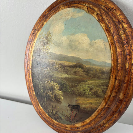 Striking Oil Painting Landscape "Grazing Cow" Authentic Small Art Holland Art Shop