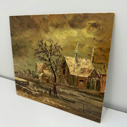 Detailed Winter Landscape Oil Painting "Thick Paint" Traditional Small Art Holland Art Shop