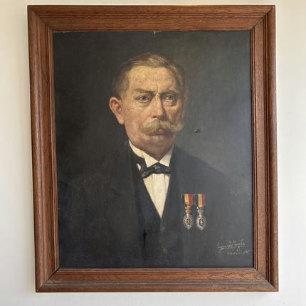 1916 Antique Portrait Oil Painting "Moustached Man" Large Art Holland Art Shop