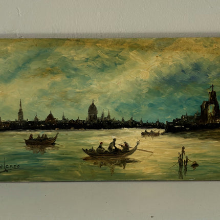 Handcrafted Harbor Scene Oil Painting "Gondola Boats" Refined Small Artwork Holland Art Shop