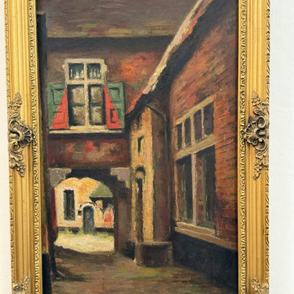 Handcrafted Still Life Oil Painting "Narrow Alley" Vintage Small Art Holland Art Shop