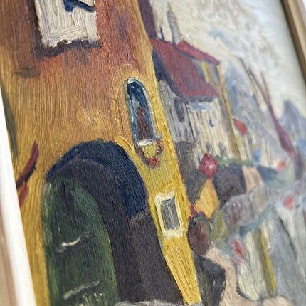 Refined Harbor Scene Oil Painting "Yellow House" Handcrafted Small Art Holland Art Shop