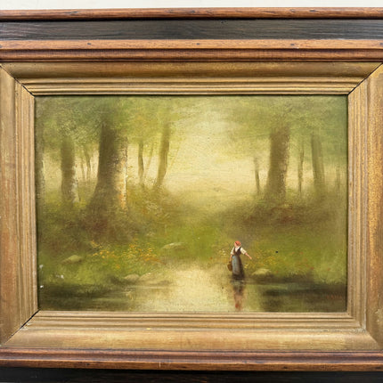 Expressive Landscape Oil Painting "Girl Crossing" Refined Artwork Holland Art Shop