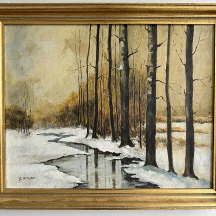Vintage Winter Landscape Oil Painting "Birch Trees" Elegant Artwork Holland Art Shop