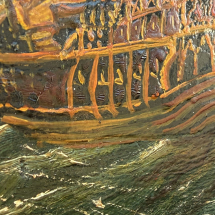 Vintage Seascape Oil Painting "Sailing Ship" Expressive Small Artwork Holland Art Shop