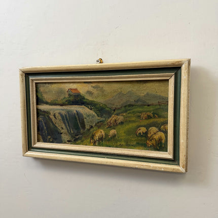 Rustic Landscape Oil Painting "Grazing Sheep" Original Small Artwork Holland Art Shop