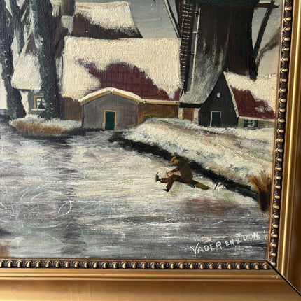 Handcrafted Winter Landscape Oil Painting "Snowy Windmill" Refined Art Holland Art Shop