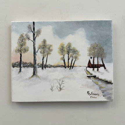 Authentic Winter Landscape Oil Painting "Winter Trees" Handcrafted Small Artwork Holland Art Shop