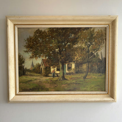 Vintage Landscape Oil Painting "Village Tree" Original Dutch Artwork Holland Art Shop