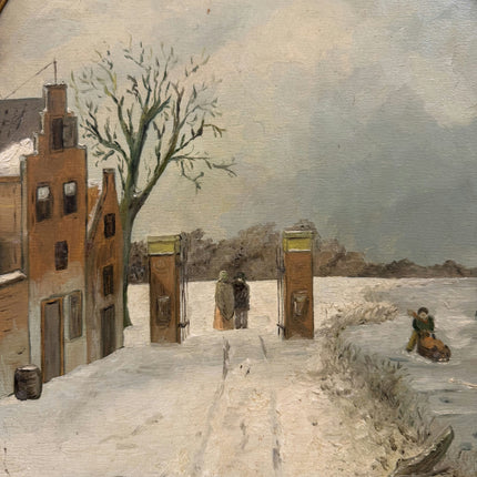 Vintage Winter Landscape Oil Painting "Plaster Texture" Authentic Artwork Holland Art Shop