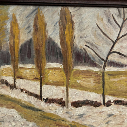 Expressive Winter Landscape Oil Painting "Row Of Poplars" Handcrafted Art Holland Art Shop