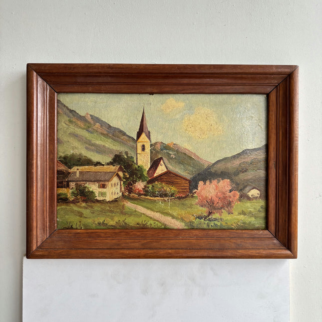 Elegant Landscape Oil Painting "Village Church" Vintage Small Artwork Holland Art Shop