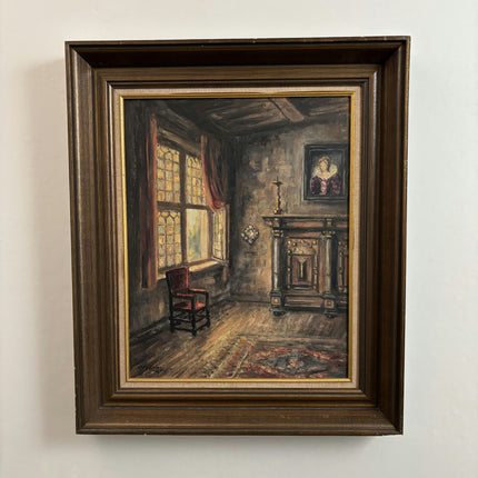 19th Century Antique Interior Oil Painting "Window Seat" Art Holland Art Shop