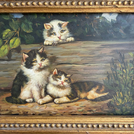 Detailed Animals Oil Painting "Three Kittens" Expressive Small Artwork Holland Art Shop