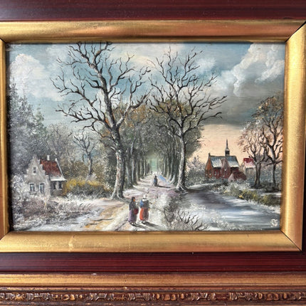Striking Oil Painting Scenery "Winter Walkers" Fine Small Artwork Holland Art Shop