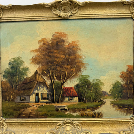 Classic Farm Oil Painting "Thatched Cottage" Vintage Art Holland Art Shop